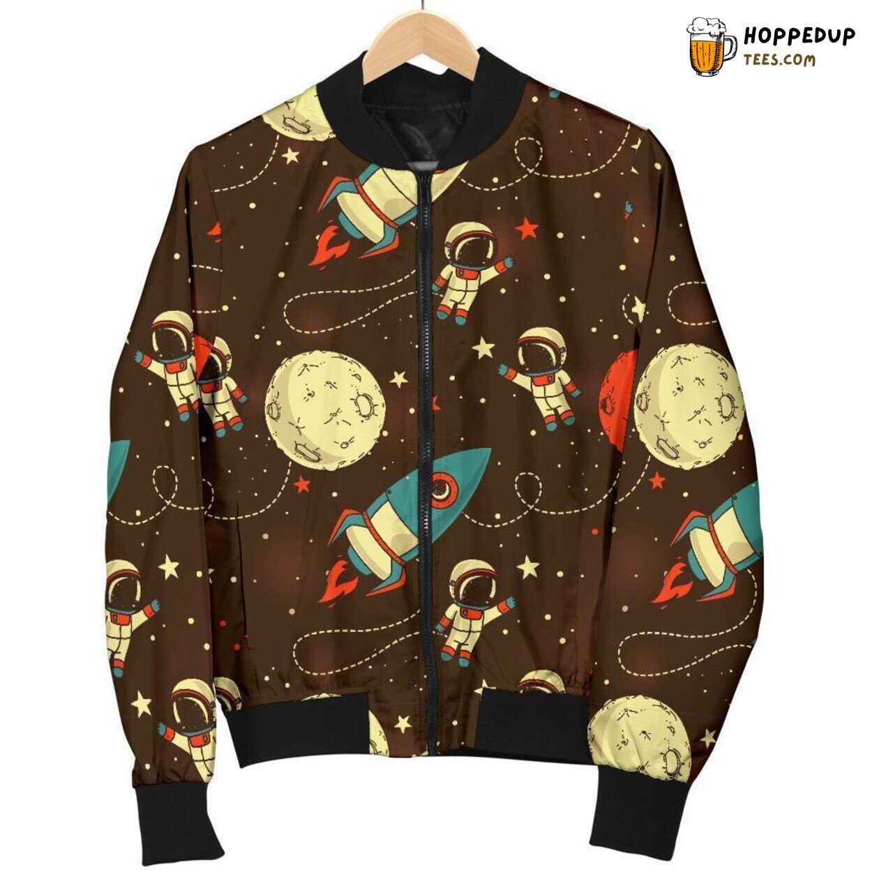 Astronaut Space Themed Pattern Print Men’s Stylish Bomber Jacket