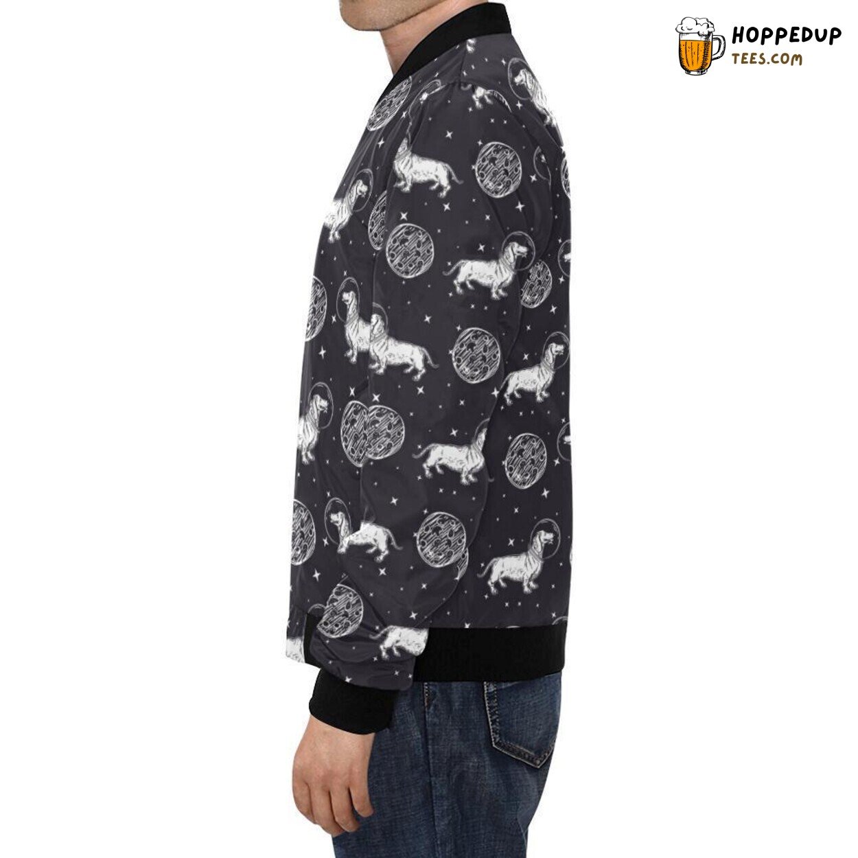 Astronaut Wiener Dog Dachshund Pattern Men’s Bomber Jacket Distinctive