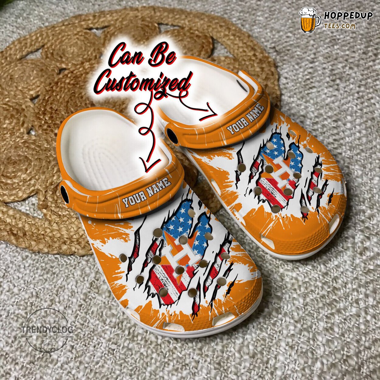 Astros HAstros Baseball Ripped American Flag Personalized Clogs