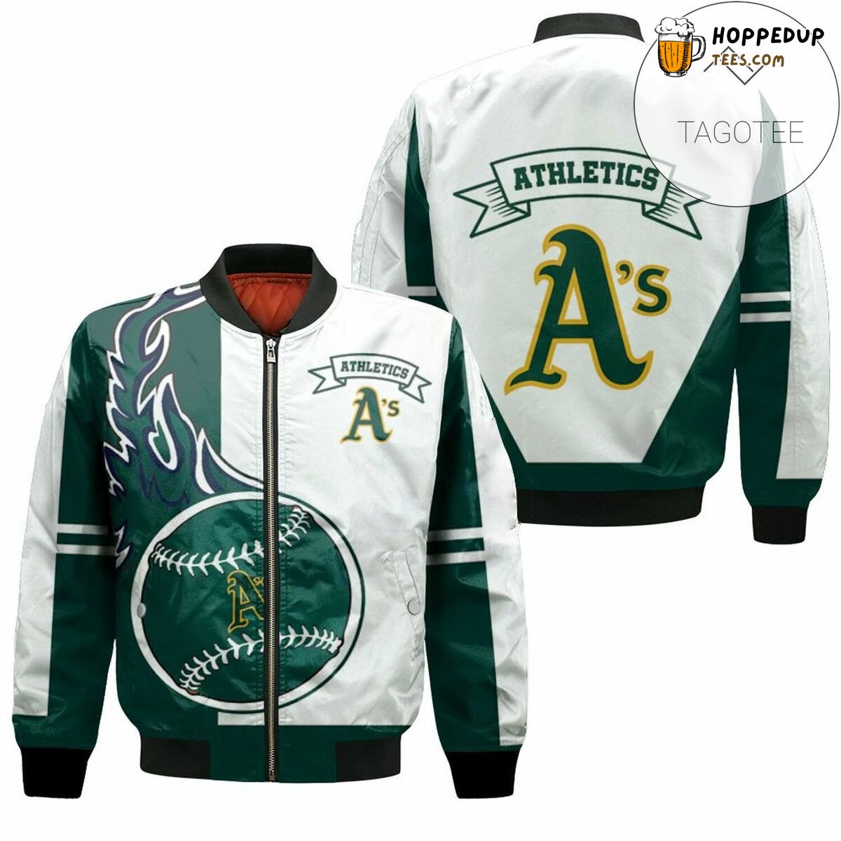 Athletics Oakland MLB Trademark Bomber Jacket Green & Gold Style