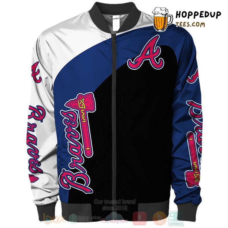 Atlanta Braves MLB White Blue Black Trend Bomber Jacket Line