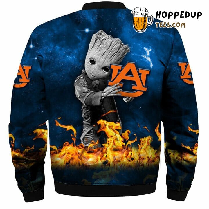 Auburn Tigers NCAA Bomber Jacket Featuring Baby Groot in Blue