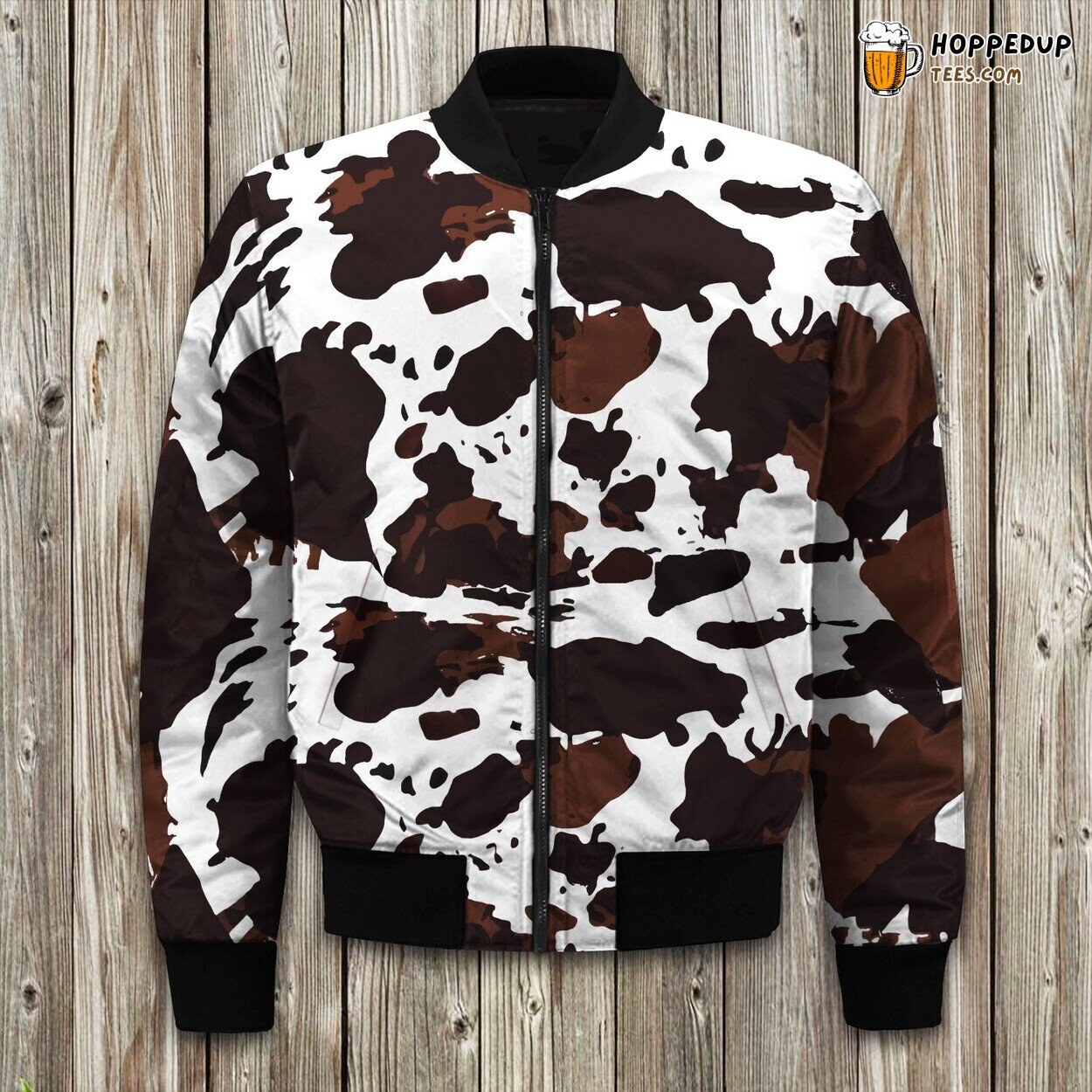 Authentic Cowhide Print Winter Bomber Jacket Ranch Inspired Fashion Touch