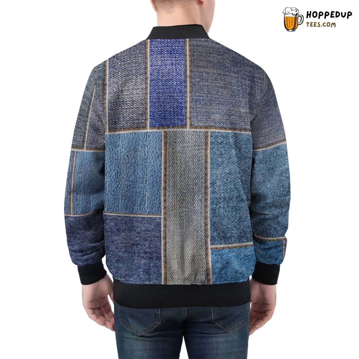Authentic Denim Patchwork Craftsmanship on a Men’s Bomber Jacket