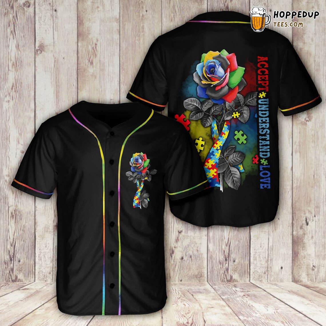 Autism Accept Understand Love Flower Baseball Tee Jersey Shirt Printed 3D