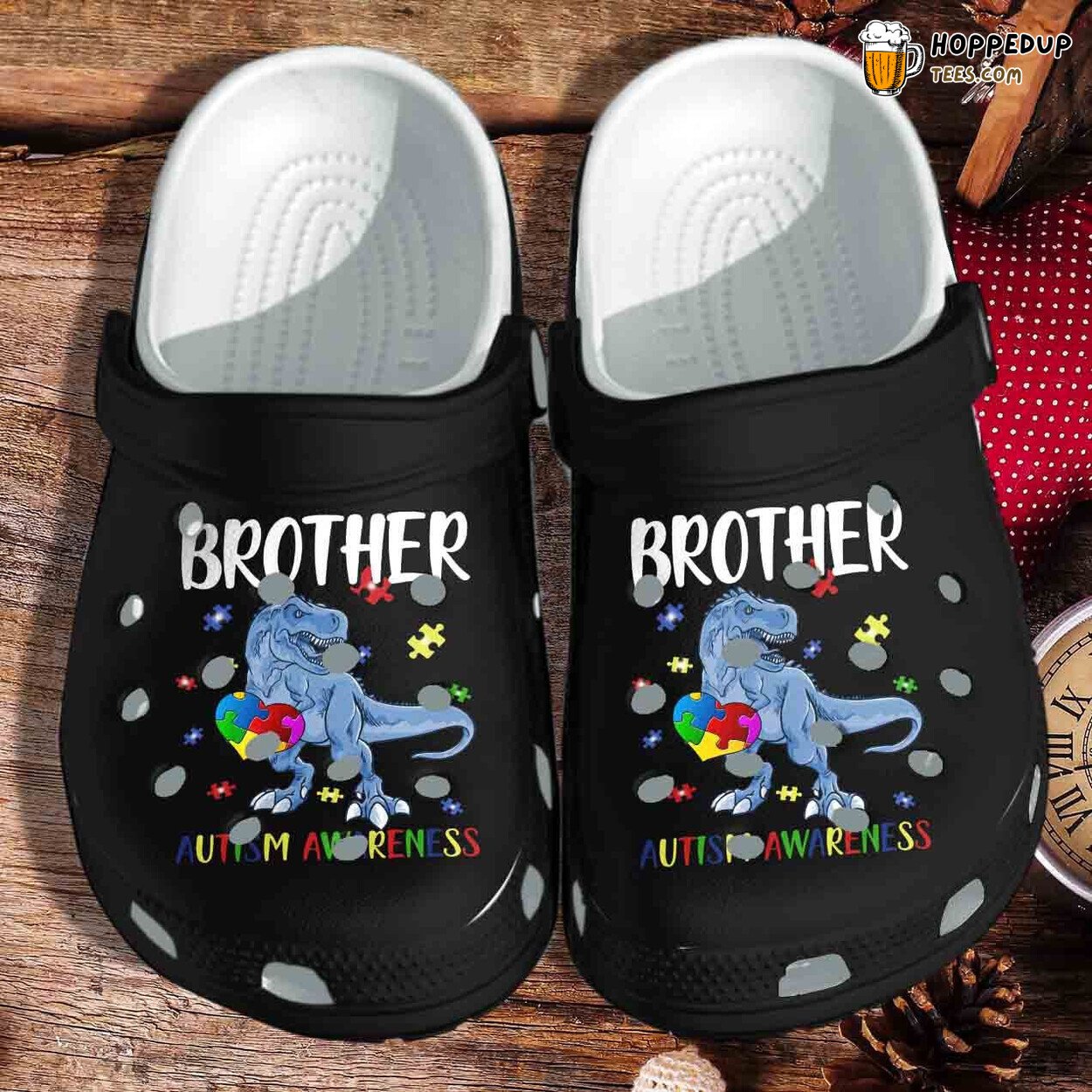 Autism Awareness Brother TRex Dinosaur Themed Comfort Clogs Shoes