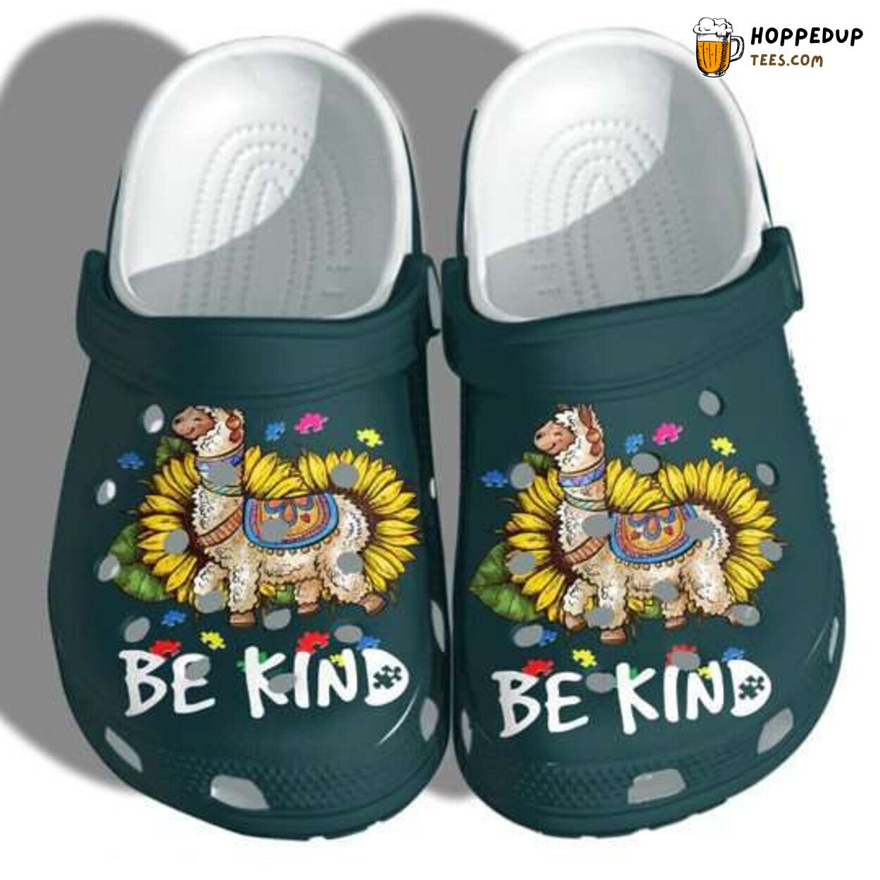 Autism Awareness Day Alpaca Sunflower Kind Puzzle Piece Clogs
