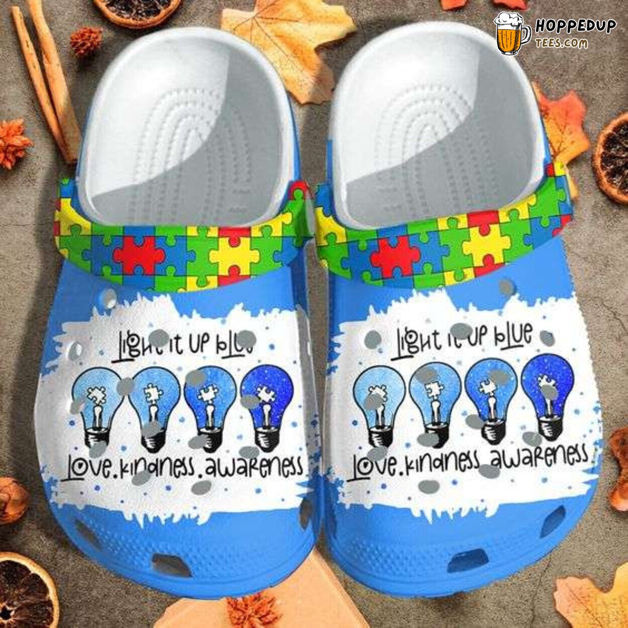 Autism Awareness Day Light It Up Blue Puzzle Pieces Clog Shoes Design