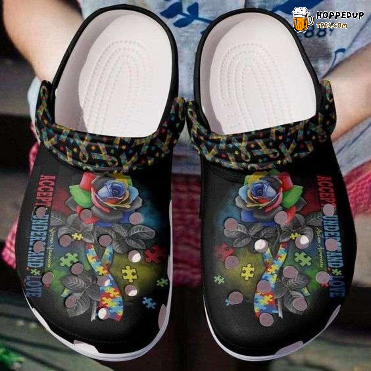 Autism Awareness Day Rose Ribbon Puzzle Themed Comfortable Clogs