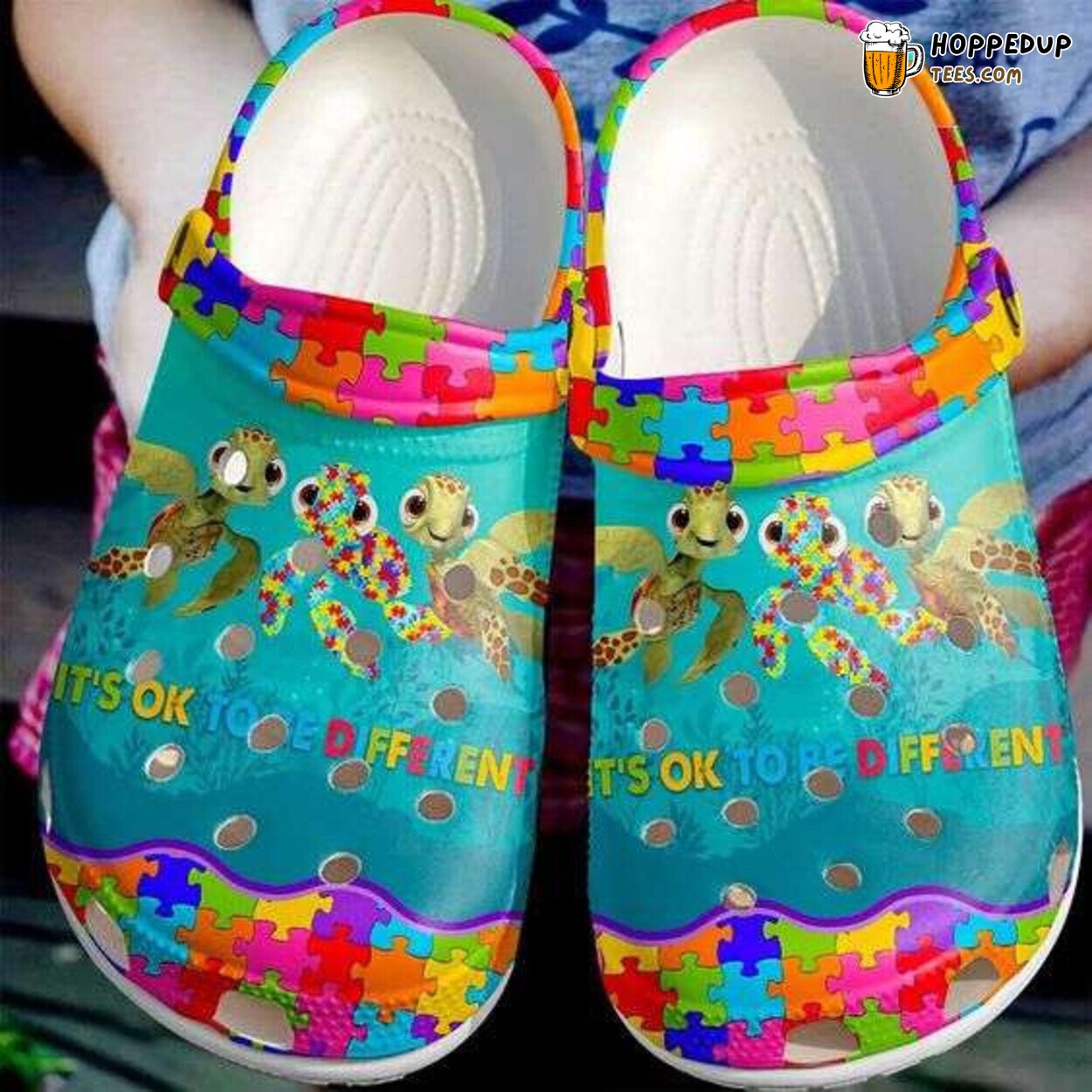 Autism Awareness Day Turtles Unique Clog Shoes Its Ok To Be Different Theme