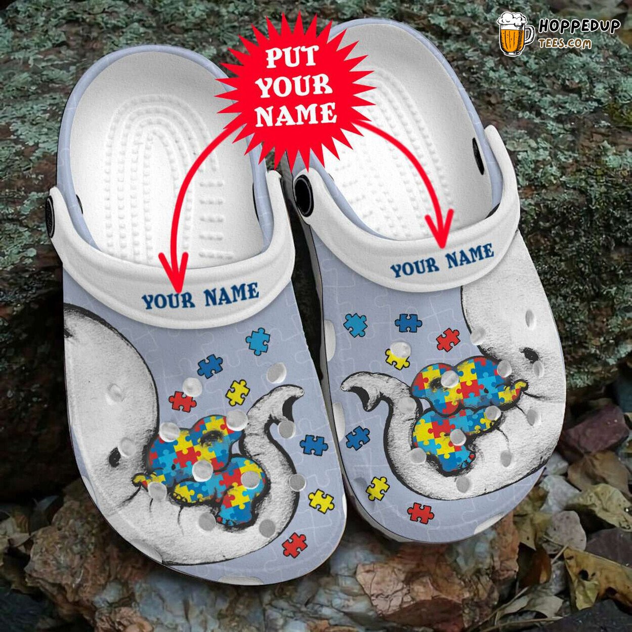 Autism Awareness Elephant Mom Baby Puzzle Custom Name Clogs
