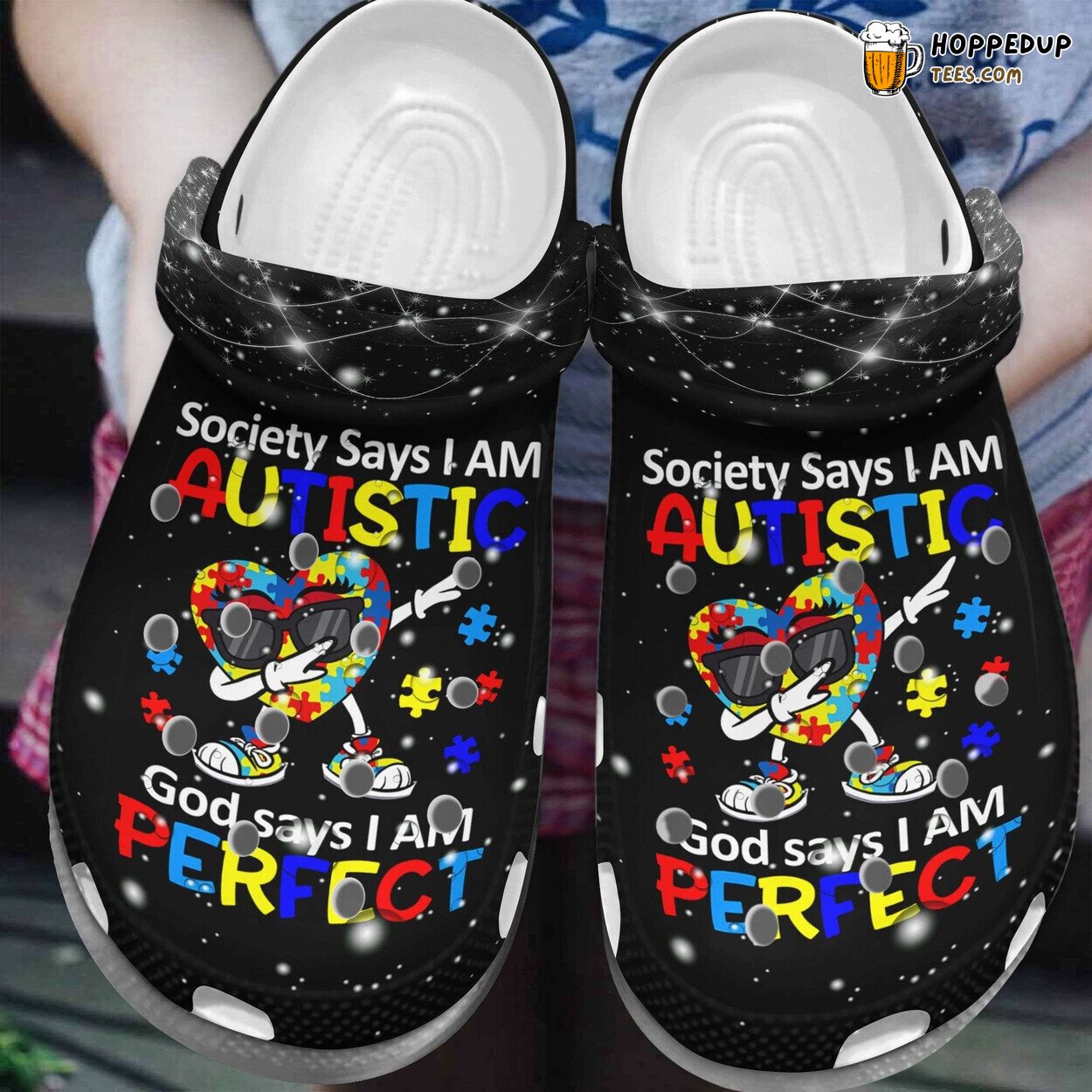 Autism Awareness Heart Dabbing Puzzle Pieces Comfortable Clogs Shoes