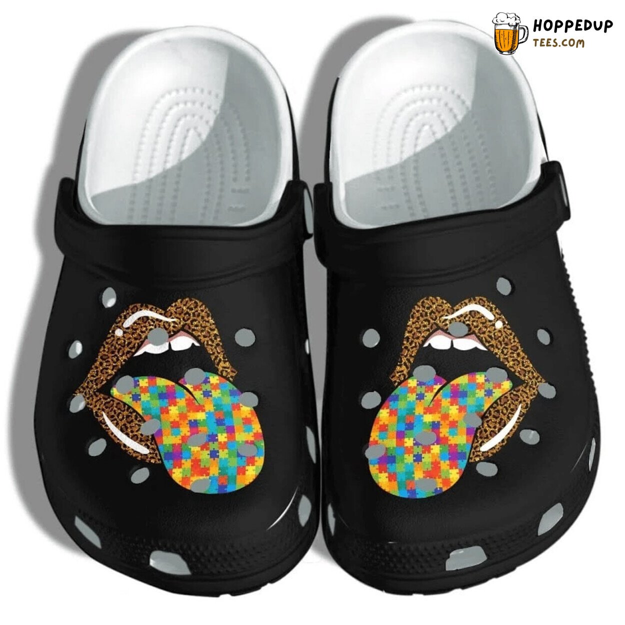 Autism Awareness Lip Leopard Puzzle Comfortable Clogs Artistic Design
