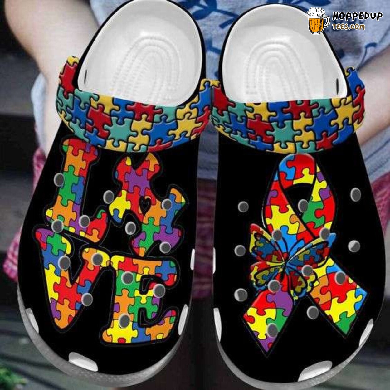 Autism Awareness Love Butterfly Ribbon Puzzle Comfort Clogs Shoes