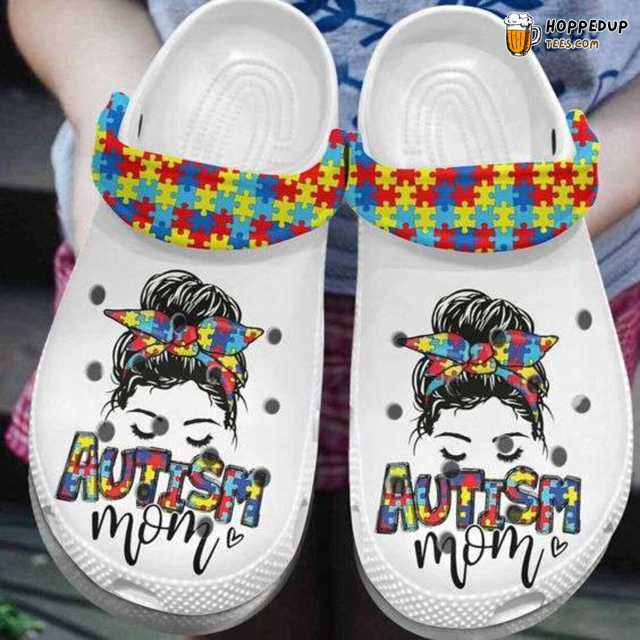 Autism Awareness Mom Puzzle Messy Bun Themed Comfortable Clogs Shoes