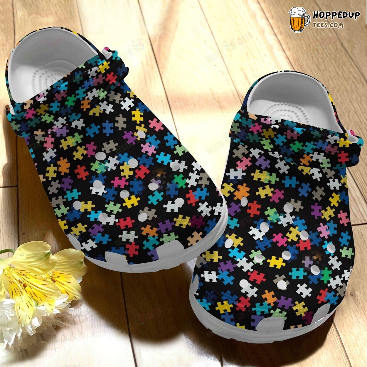 Autism Awareness Puzzle Pattern Theme Comfortable Clog Shoes Unique Design