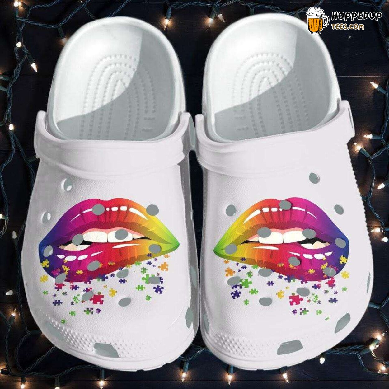 Autism Awareness Puzzle Sexy Lips Themed Comfortable Clog Shoes