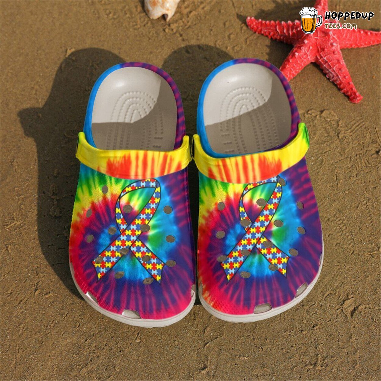 Autism Awareness Ribbon Tie Dye Color Theme Comfortable Clog Shoes Unique