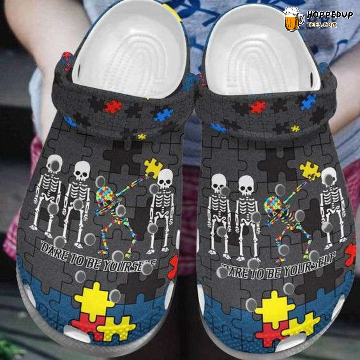 Autism Awareness Skeleton Dare To Be Yourself Puzzle Clog Shoes
