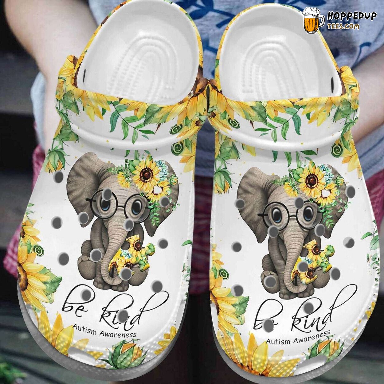 Autism Awareness Sunflower Baby Elephant Kind Puzzle Pieces Theme Clogs