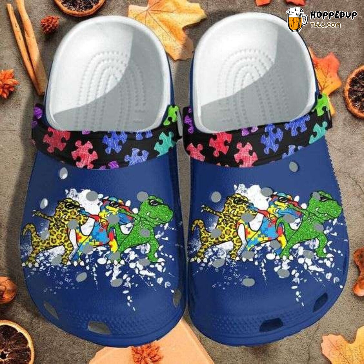 Autism Awareness T Rex Dinosaur Puzzle Pieces Dance Clog Shoes