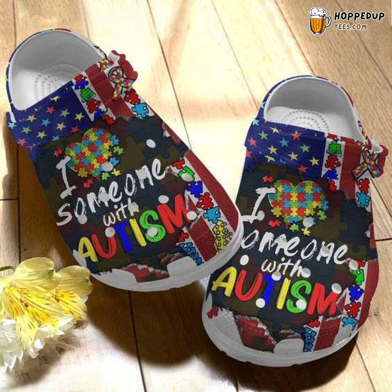 Autism Awareness USA Flag Heart Someone Puzzle Pieces Comfortable Clogs