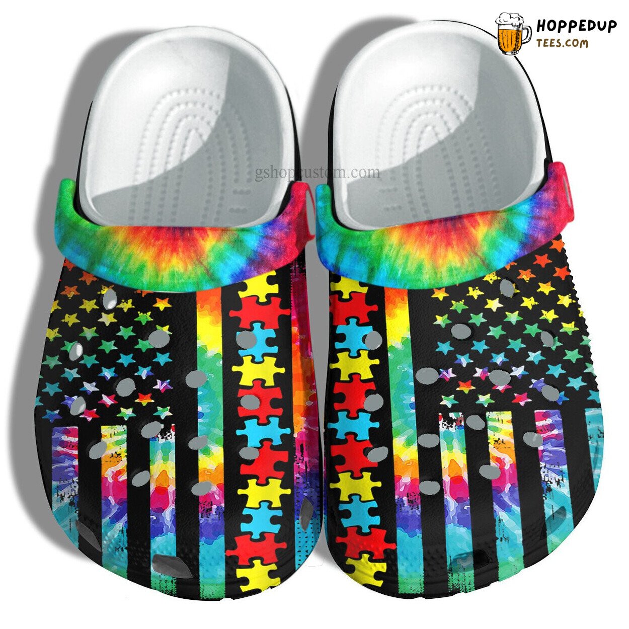 Autism Awareness USA Flag Puzzle Comfortable Clogs Patriotic Design