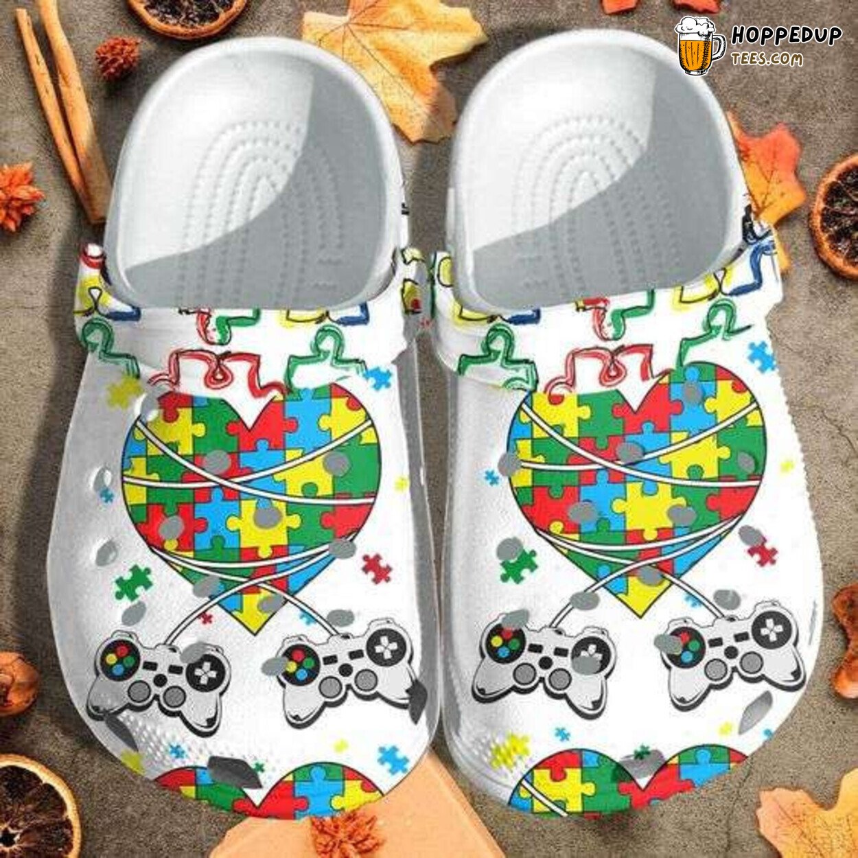 Autism Awareness Video Game Controller Puzzle Pieces Theme Clog Shoes