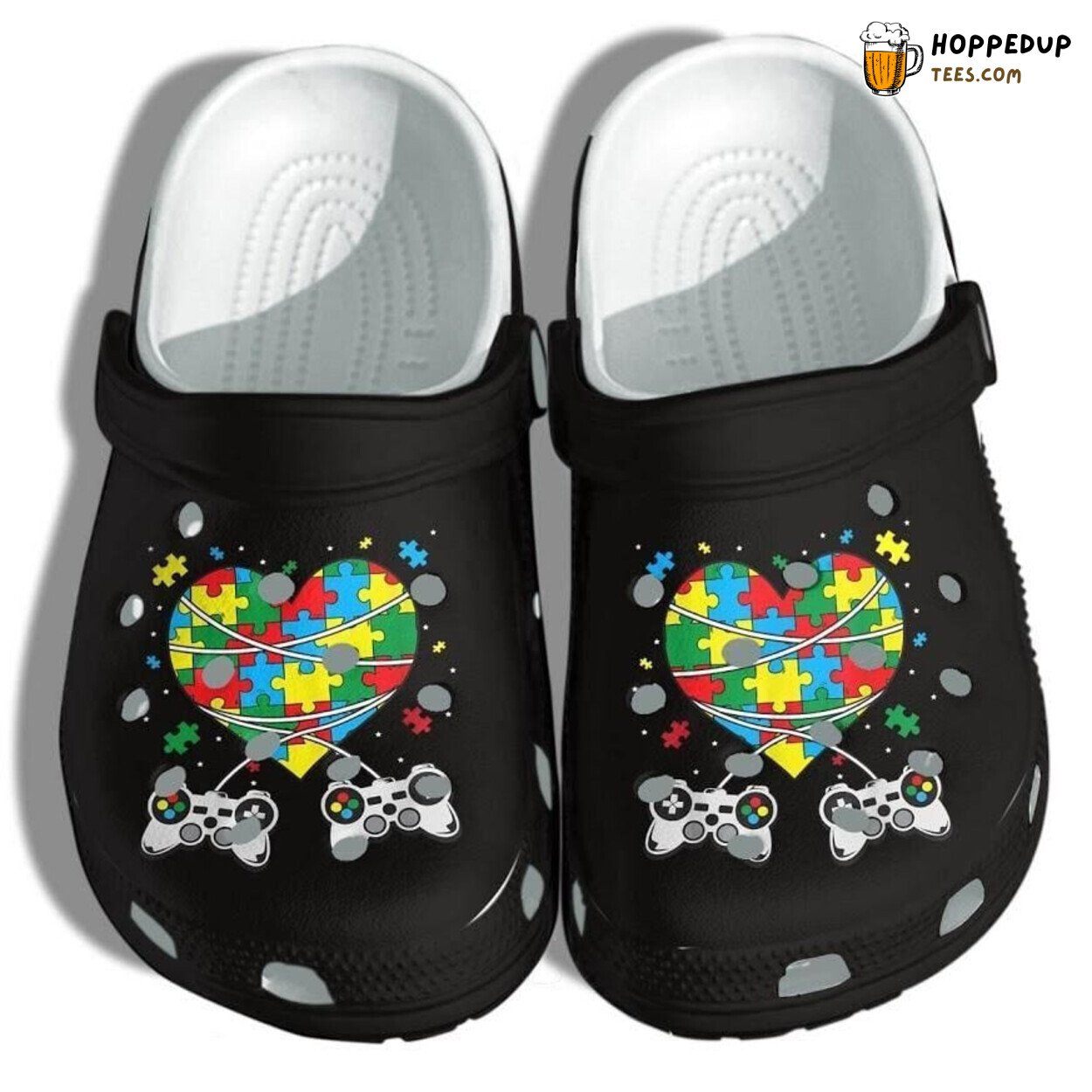 Autism Awareness Video Game Heart Puzzle Theme Comfortable Clog Shoes