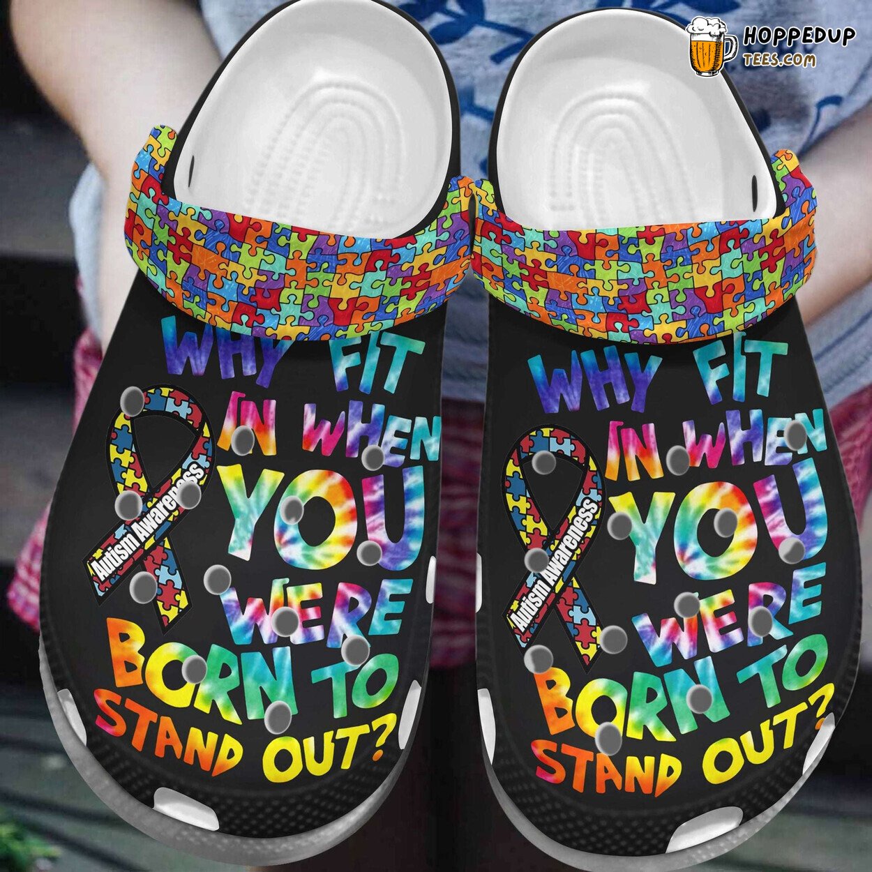 Autism Awareness Why Fit In Stand Out Puzzle Pieces Theme Clogs