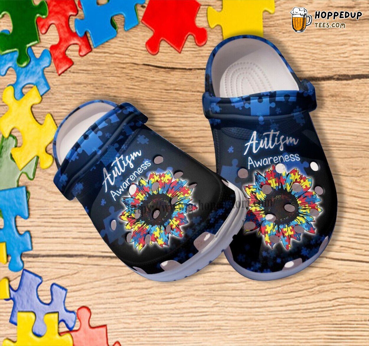 Autism Blue Sunflower Puzzle Croc Shoes Aunt Awareness Gift
