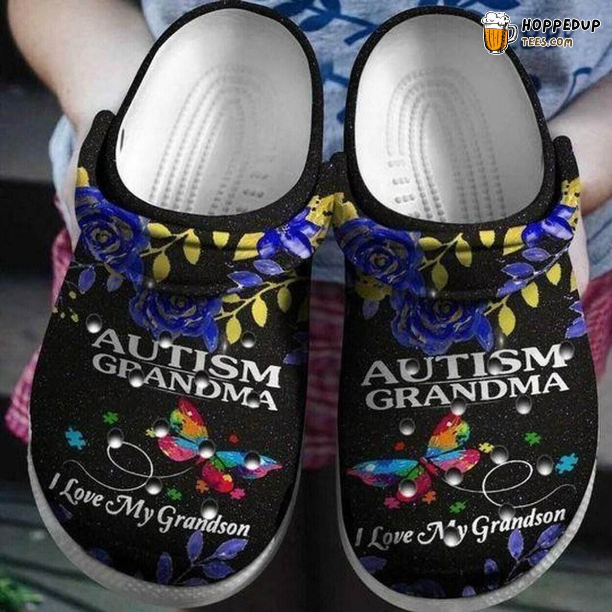 Autism Grandma Love My Grandson Butterfly Personalized Comfortable Clogs