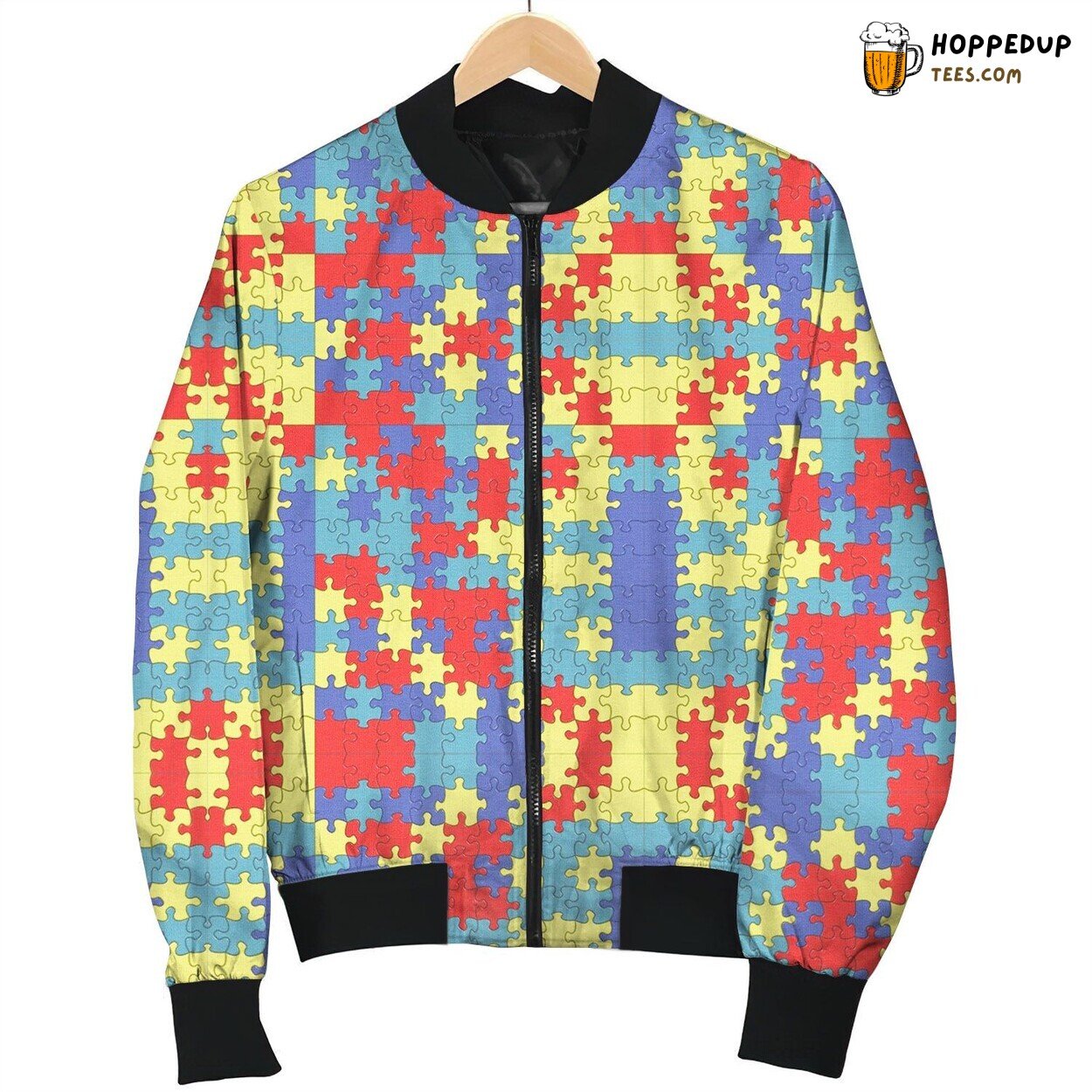 Autism Puzzle Pieces Spectrum Colors Bomber Jacket