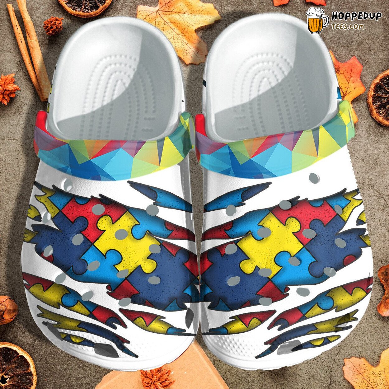 Autism Puzzle Tear Style Shoes Vintage Awareness White Themed Clogs Gift
