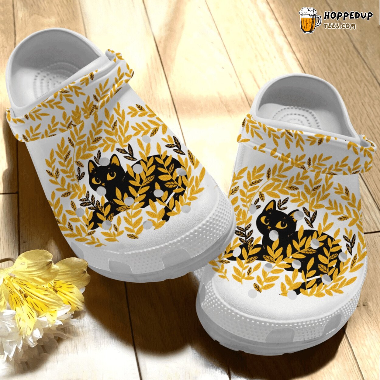 Autumn Black Cat Among Weeds Themed Rubber Clog Shoes Comfy Lover Gift