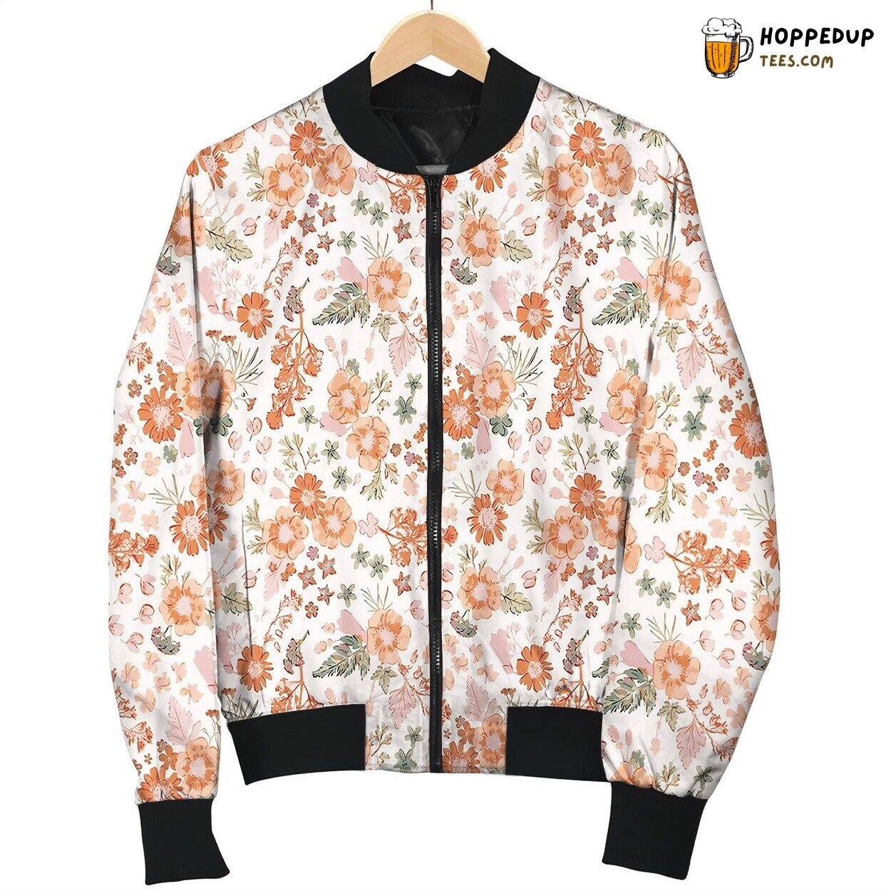 Autumn Floral Blush Terracotta Bomber Jacket