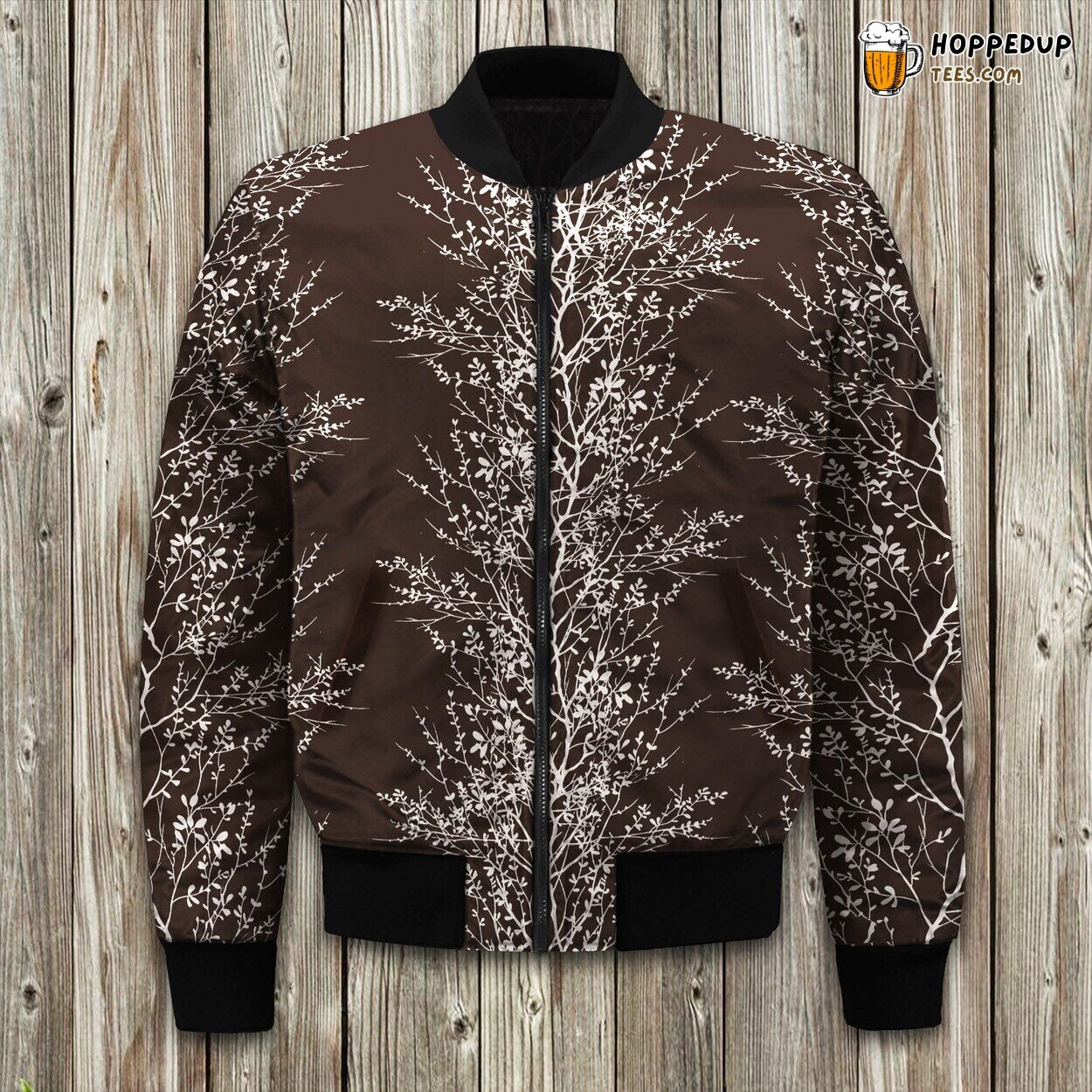 Ave Foliage Brown Design Bomber Jacket Perfect Winter Comfort Choice Now