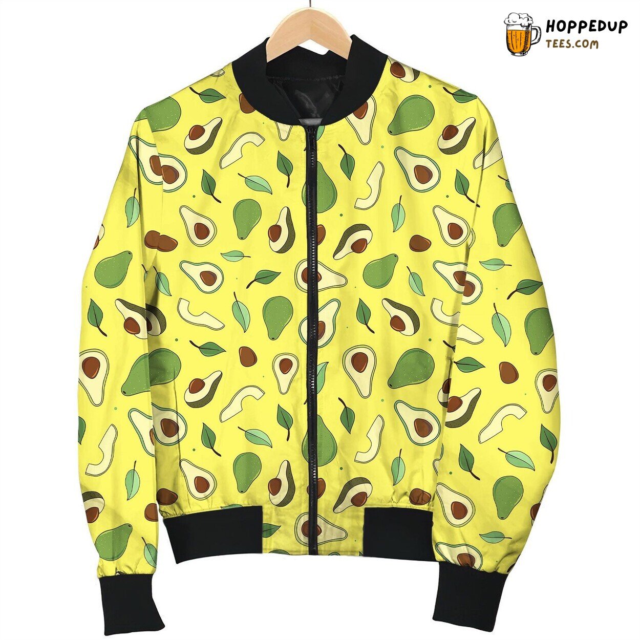 Avocado Pattern On Yellow Bomber Jacket