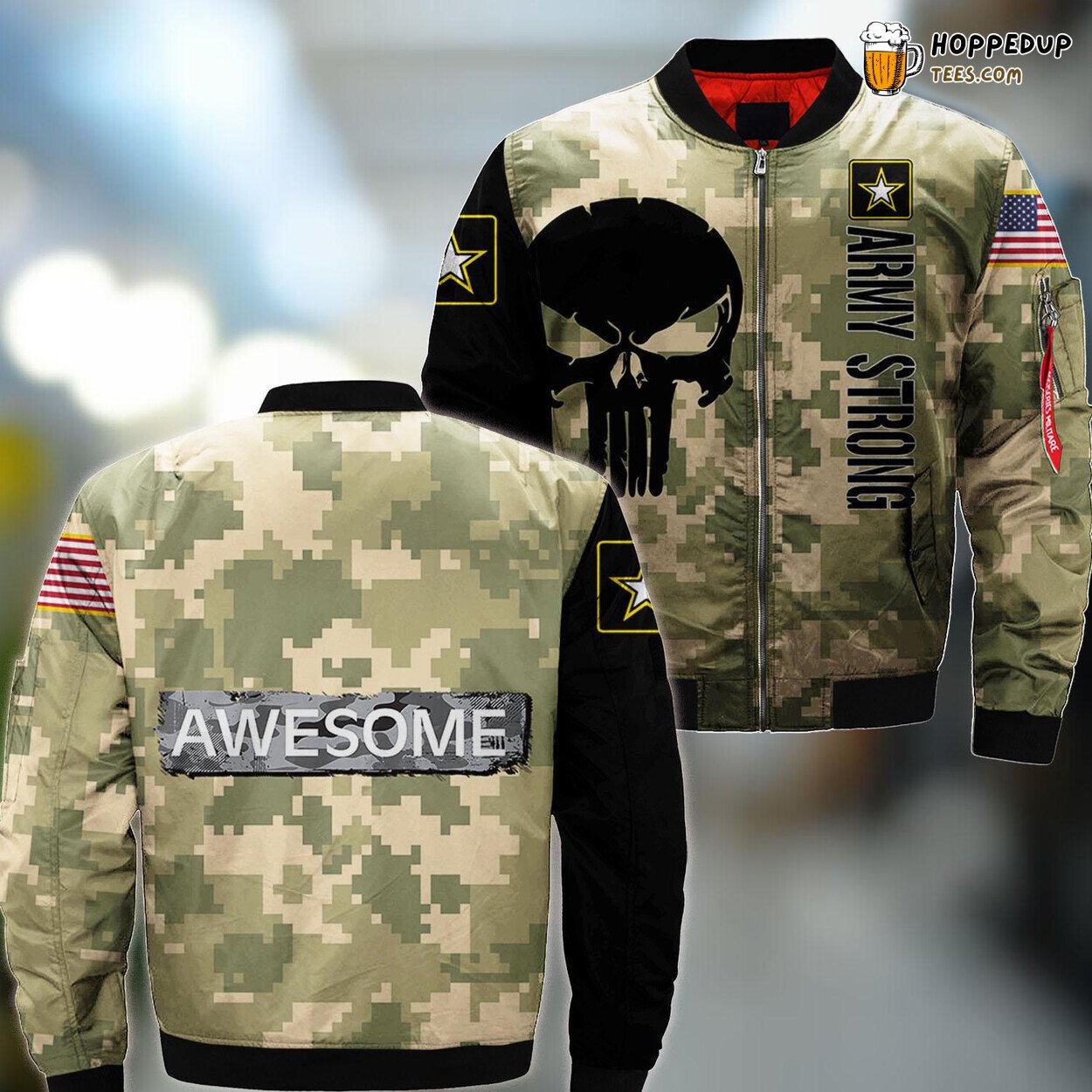 Awesome Army Camouflage Background Design Marcus Cinema Bomber Jacket