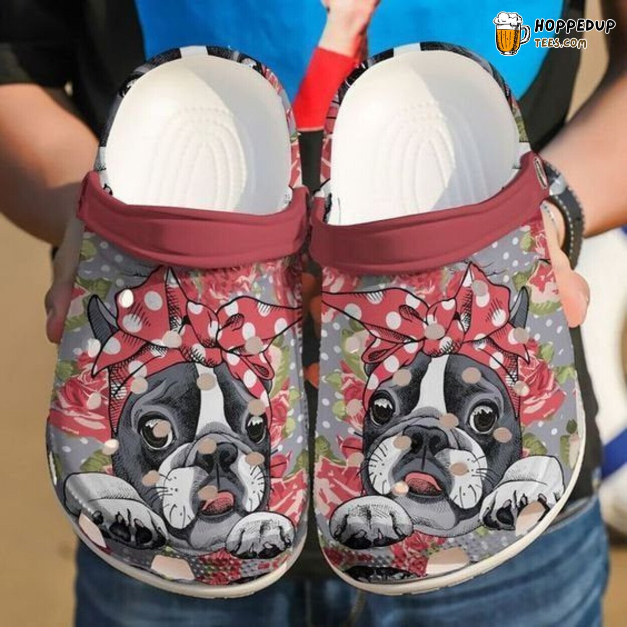 Awesome Boston Terrier Floral Themed Comfortable Rubber Clog Shoes