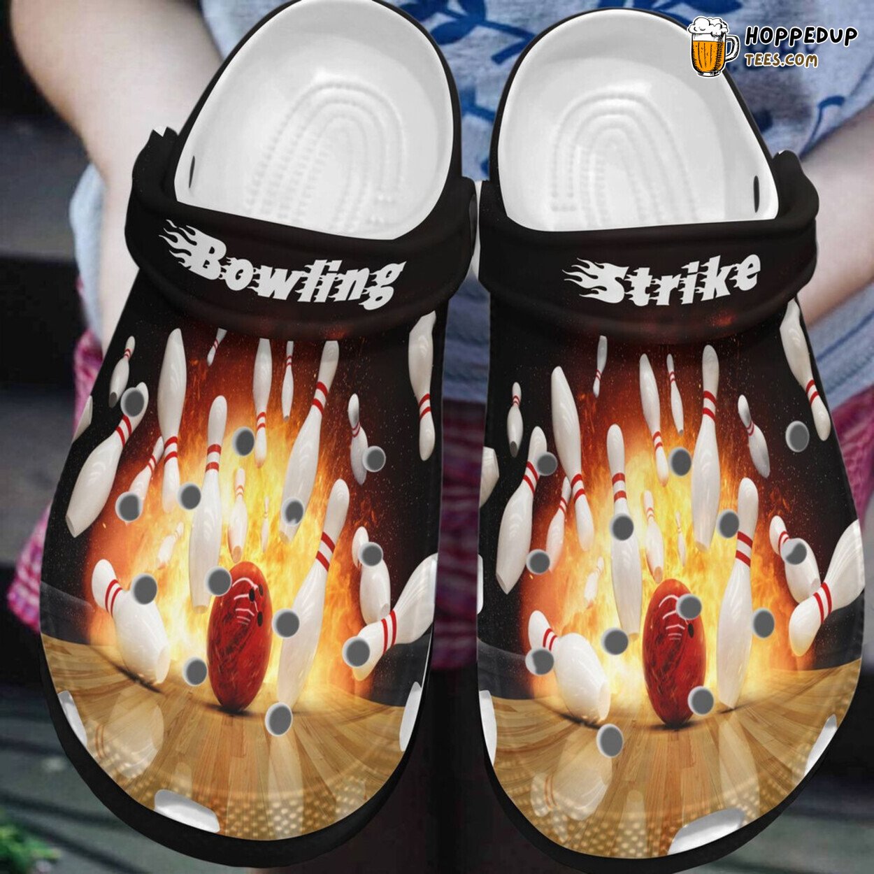 Awesome Fire Bowling Strike Theme Clogs Shoes Unique Sporting Style Gift