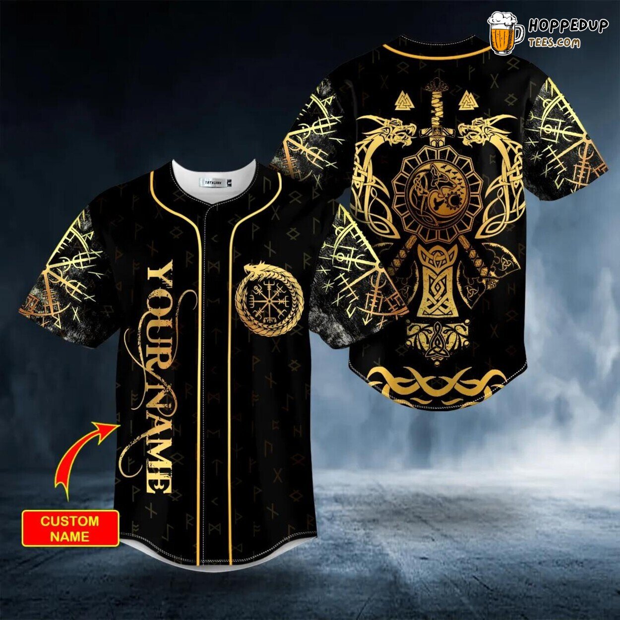 Axes Wolf Dragon Viking Tattoo Baseball Jersey Authentic Custom Design