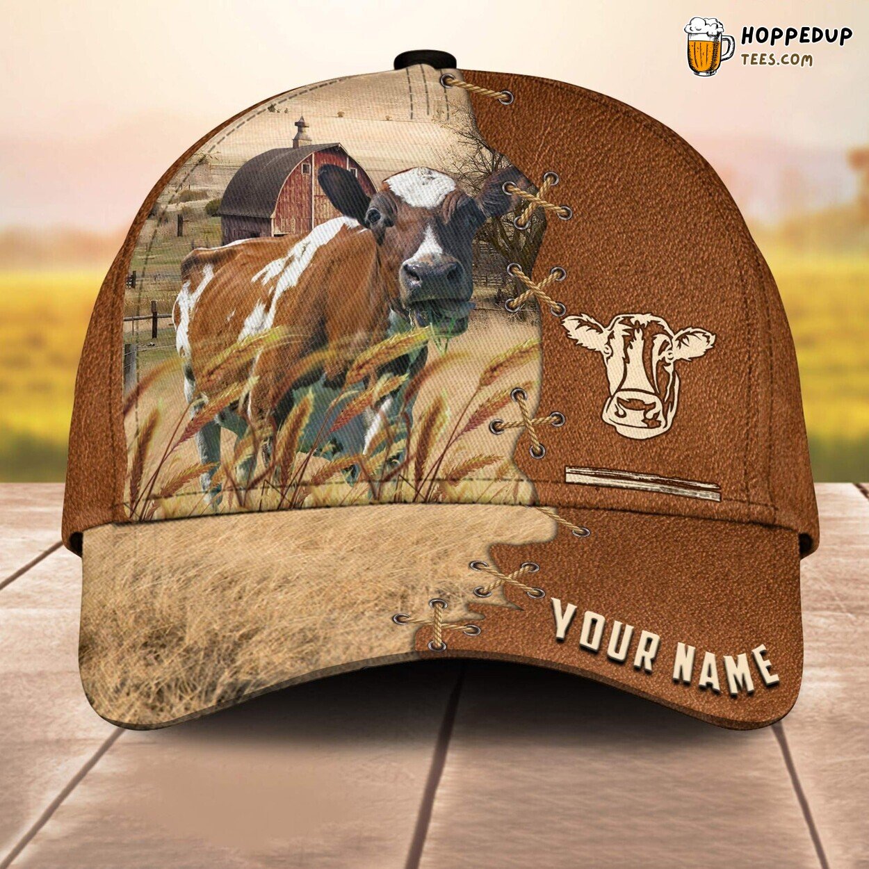 Ayrshire Brown Leather Name 3D Cap Baseball Print Farm Lovers Animal Unique Design