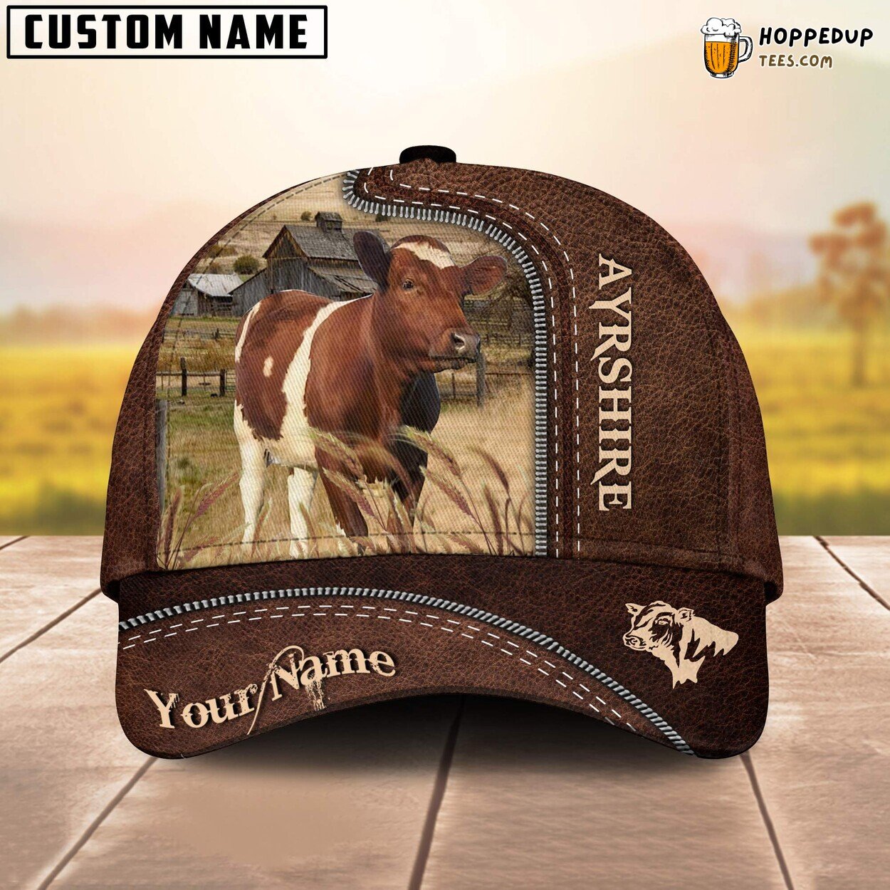 Ayrshire Leather 3D Cap Animal Print Farm Lovers Baseball Unique