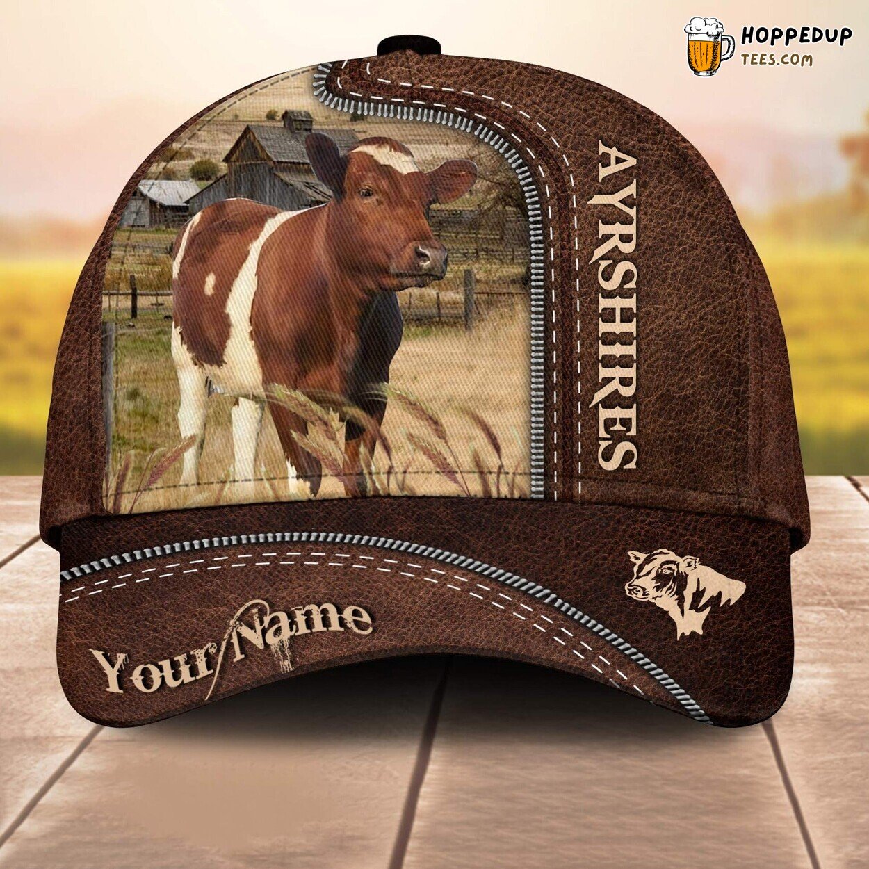 Ayrshires Leather Pattern 3D Customized Baseball Cap Animal Lovers Print