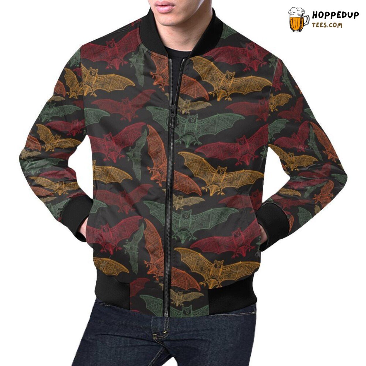 Aztec Bat Halloween Pattern Print Men’s Bomber Jacket Distinctive