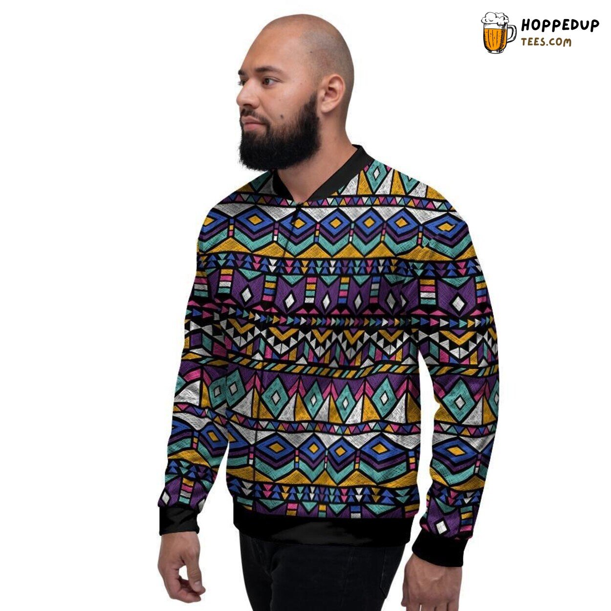 Aztec Geometric Patterns Cultural Display Men’s Bomber Jacket Artistic Heritage