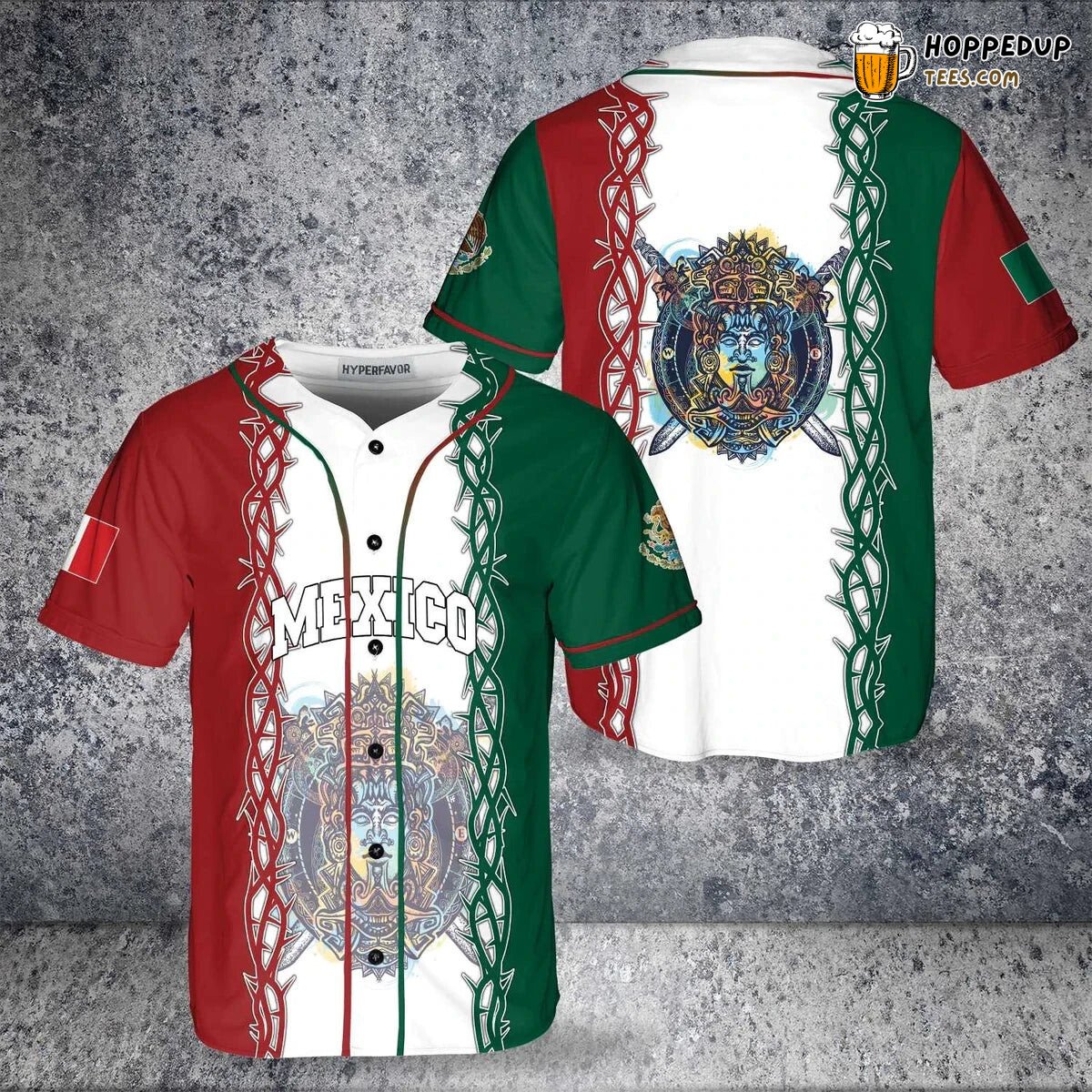 Aztec Mexican God Themed Mexico Baseball Jersey Distinctive Unique Design