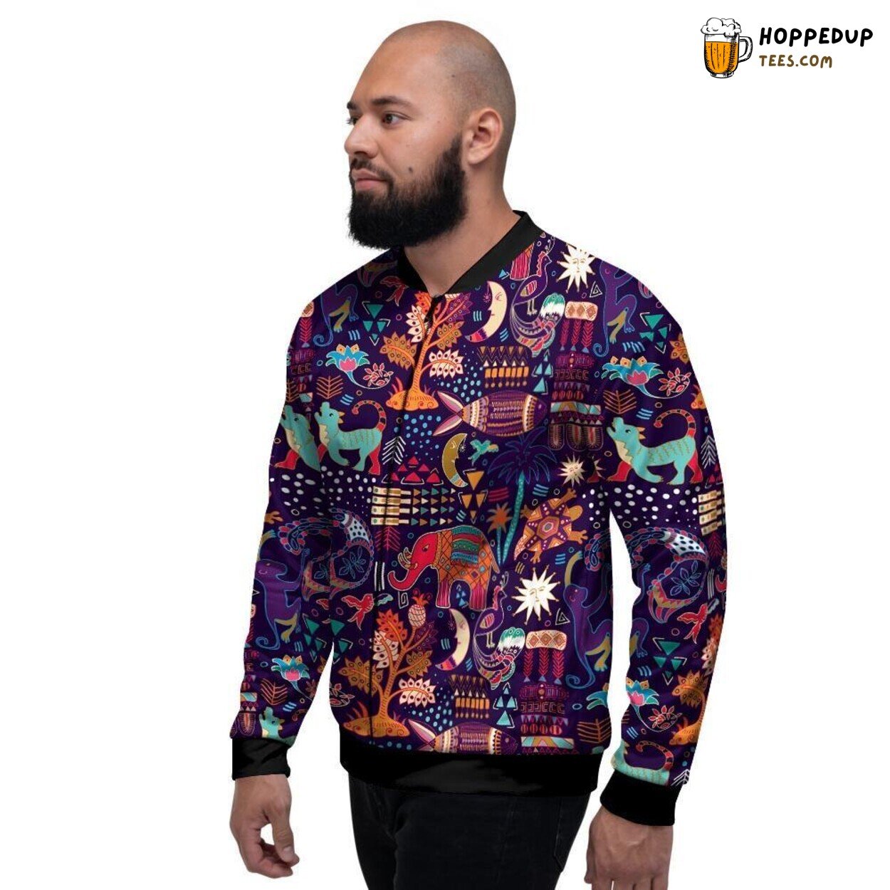 Aztec Patterns Infused in Hippie Art Men’s Bomber Jacket Tribal Retro Fusion