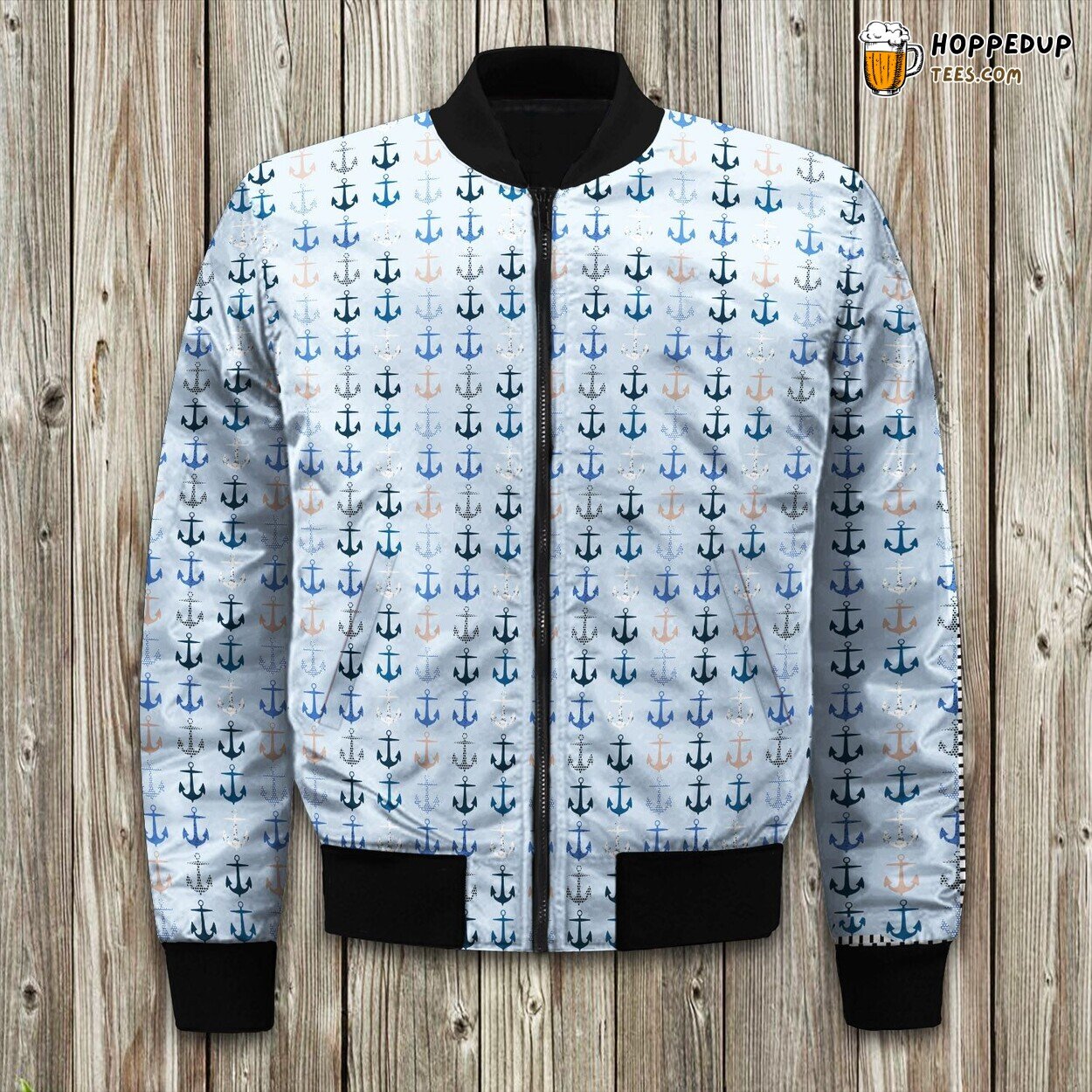 Azure Anchors Theme Winter Bomber Jacket Tailored Exquisite Precision